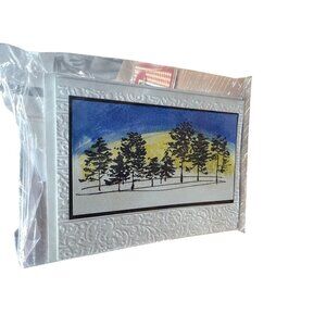Winter Landscape Handmade Greeting Card Artistic Snowy Pine Tree Scene